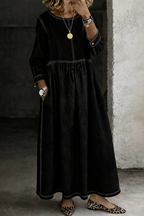 Women's Long Sleeve Denim Maxi Dress with Pockets