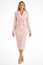 Women's elegant double breasted blazer midi dress for occasions in pink