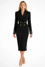 Women's elegant double breasted blazer midi dress for occasions in black