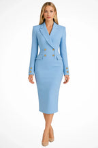 Women's elegant double breasted blazer midi dress for occasions in blue