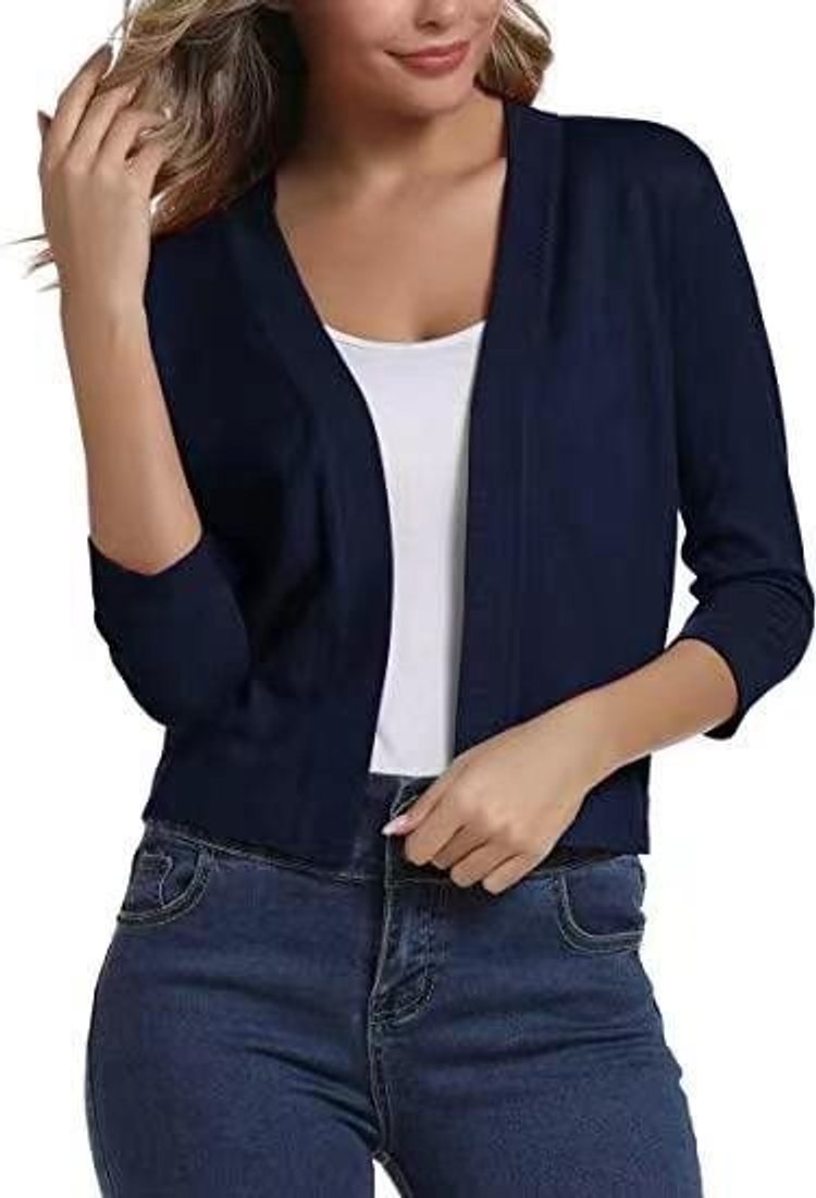Open front cropped cardigan sweater in sapphire blue