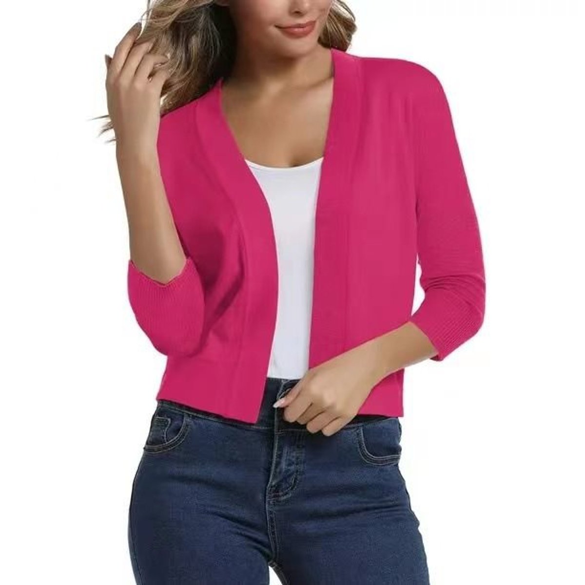 Open front cropped cardigan sweater in red