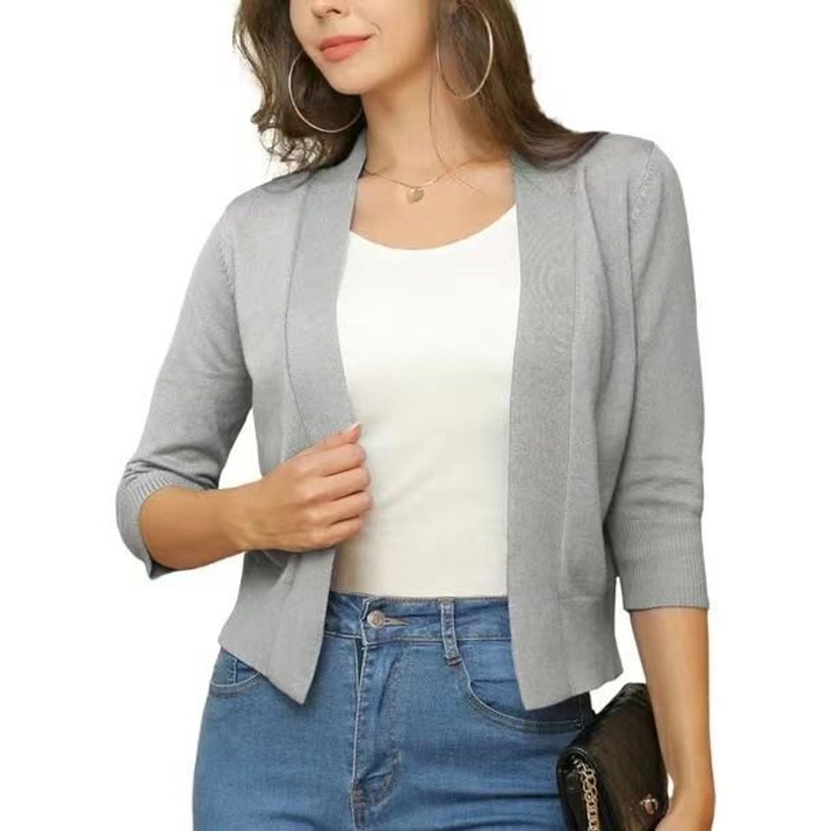Open front cropped cardigan sweater
