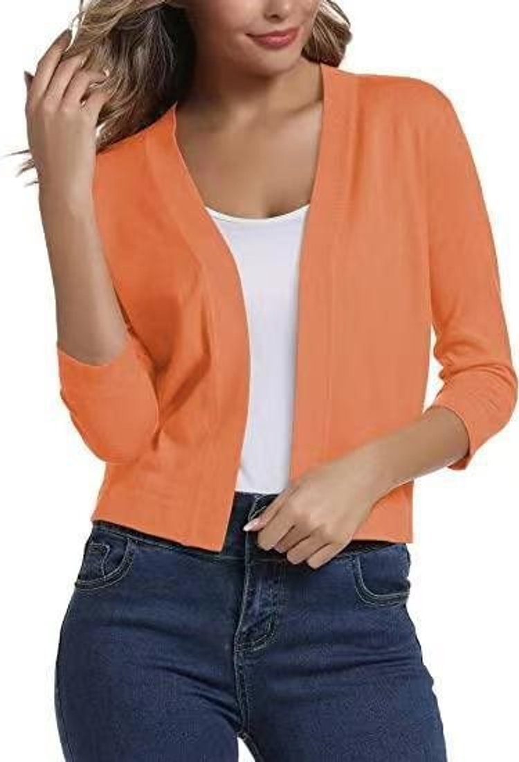 Open front cropped cardigan sweater in orange