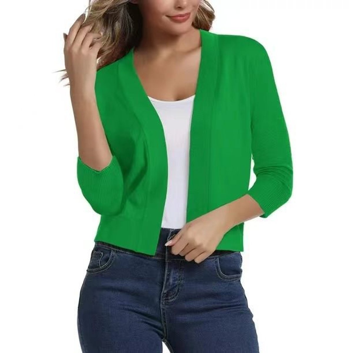 Open front cropped cardigan sweater