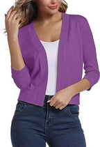 Open front cropped cardigan sweater in purple