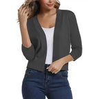 Open front cropped cardigan sweater in grey
