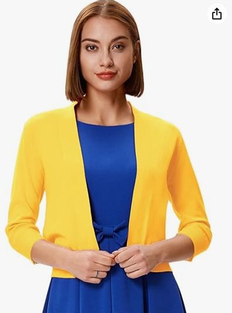 Open front cropped cardigan sweater in yellow