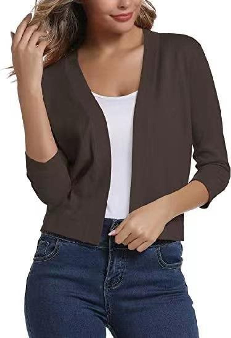 Open front cropped cardigan sweater in brown