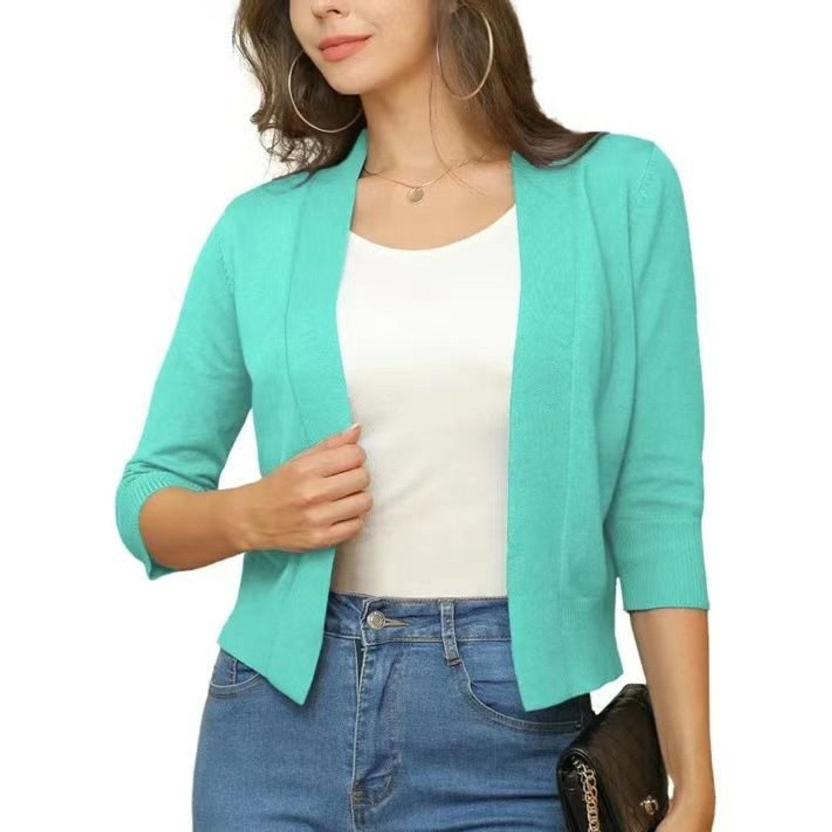 Open front cropped cardigan sweater in dark navy