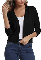 Open front cropped cardigan sweater in black