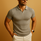 Men's Slim Polo Shirt Ribbed Soft Fabric
