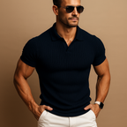 Men's Slim Polo Shirt Ribbed Soft Fabric