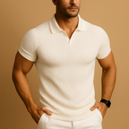 Men's Slim Polo Shirt Ribbed Soft Fabric