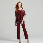 Two-Piece Cold Shoulder Top and Long Trouser Set