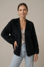 Plush alpaca knit cardigan in black