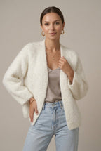 Plush alpaca knit cardigan in white