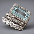 Vintage silver stackable ring set with turquoise glass