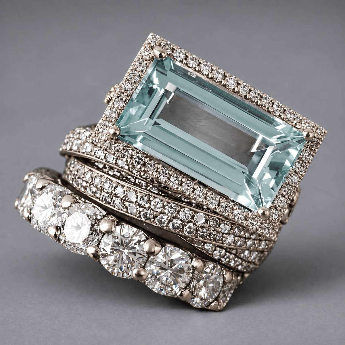 Vintage silver stackable ring set with turquoise glass