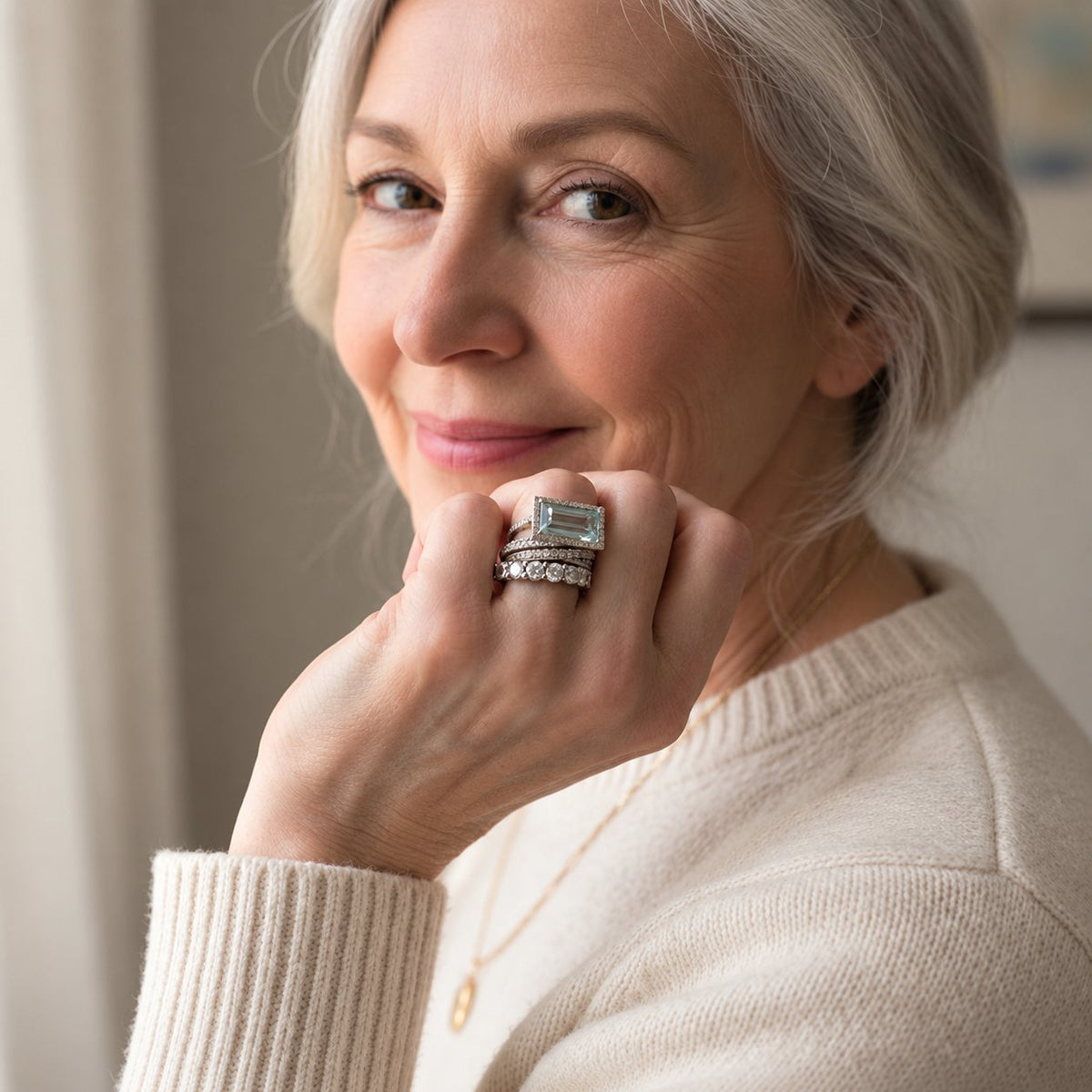 Vintage silver stackable ring set with turquoise glass