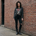 Studded lace-up mid-calf leather boots with block heel