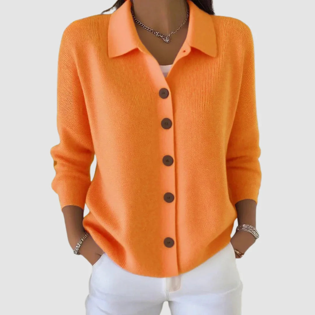 Women's casual long sleeve collared button down cardigan in orange