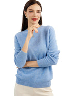 Women's luxe cashmere crew neck sweater in blue