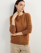 Women's luxe cashmere crew neck sweater in caramel