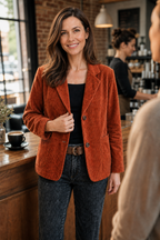 Corduroy notch lapel blazer with patch pockets