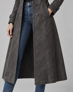 Long faux suede a-line coat with notch lapel